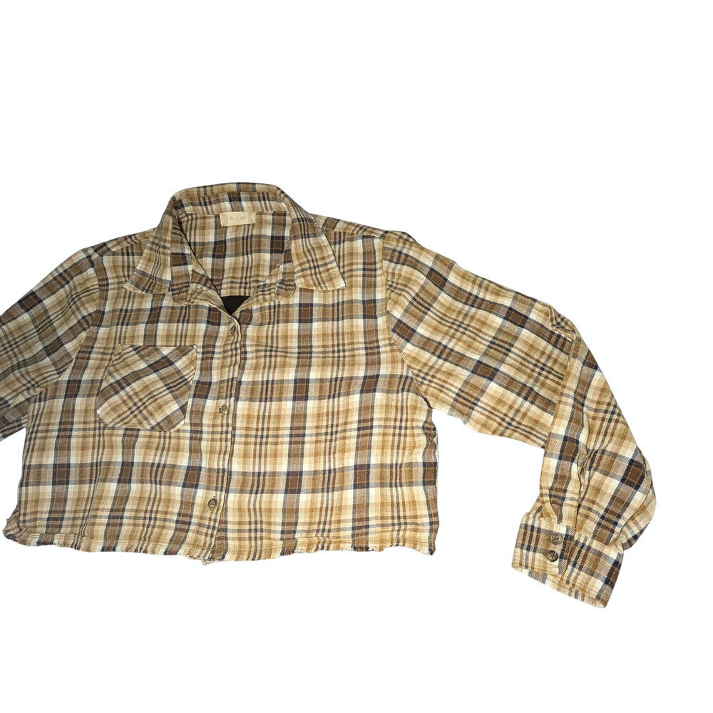 Altar'd State Nashville Graphic Cropped Plaid Flannel Shirt Brown Small Western - Picture 6 of 9